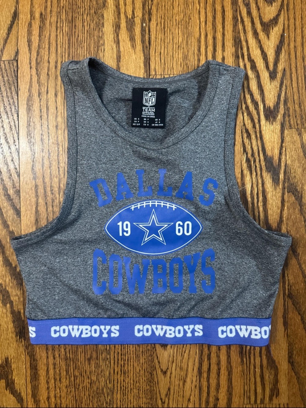 NFL Team Dallas Cowboys Gray Crop Tank with Logo Trim SZ S